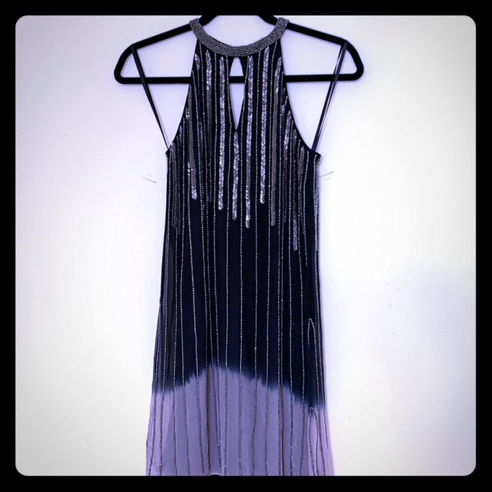 Parker ombré navy silver silk cocktail dress